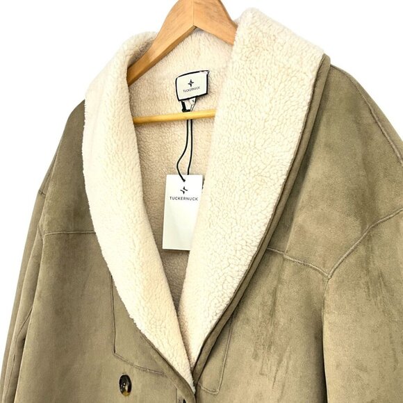 NWT Tuckernuck French Gray Suede Thayer Coat Size M Faux Sherpa Collar - Picture 6 of 11